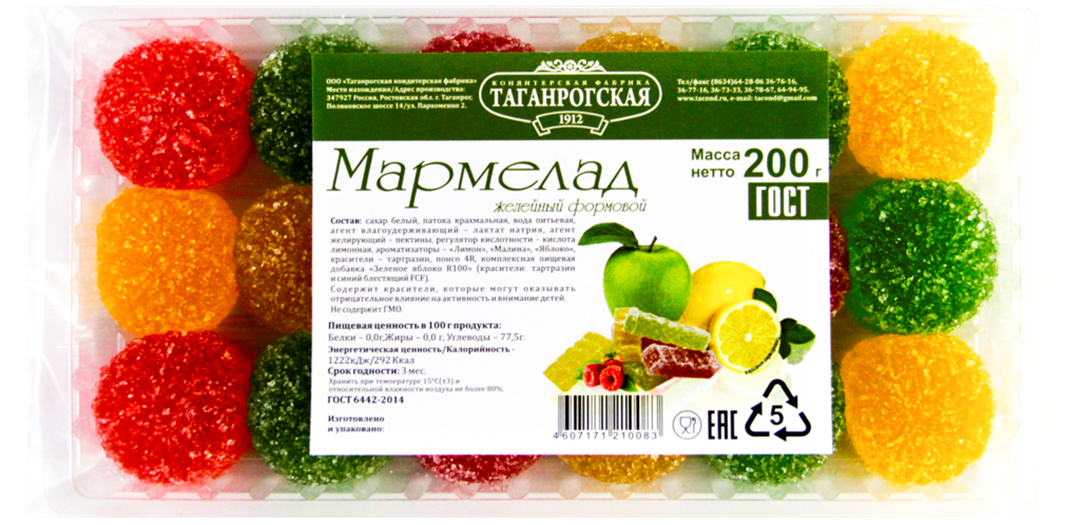 

Мармелад Таганрогская КФ Желейный формовой 200 г