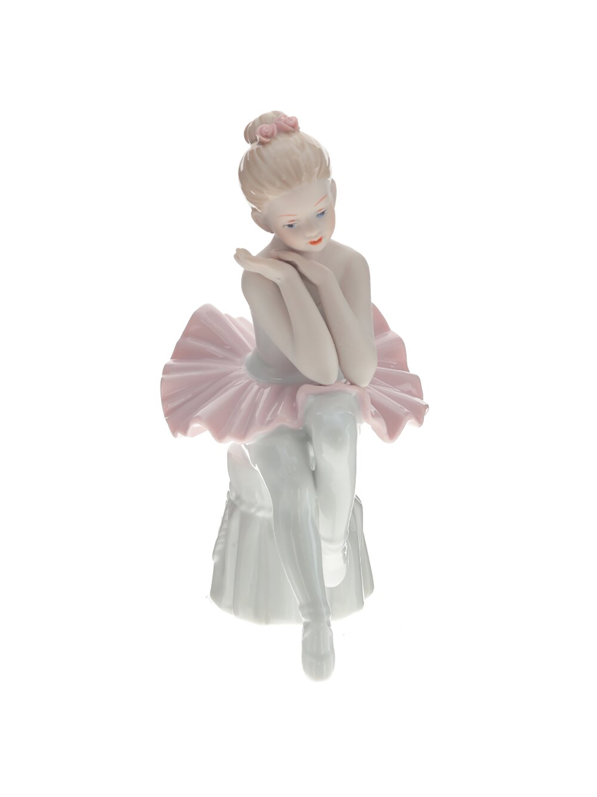

Фигурка декоративная Remecoclub Балерина, фарфоровая, 16x11x8 см, Белый;розовый