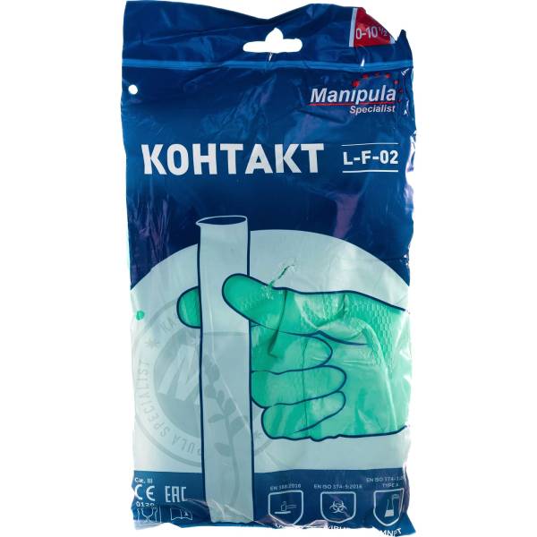 

Перчатки Manipula Specialist КОНТАКТ L-F-02, латекс 0.50 мм, р.10-10.5/XL Пер 614/10