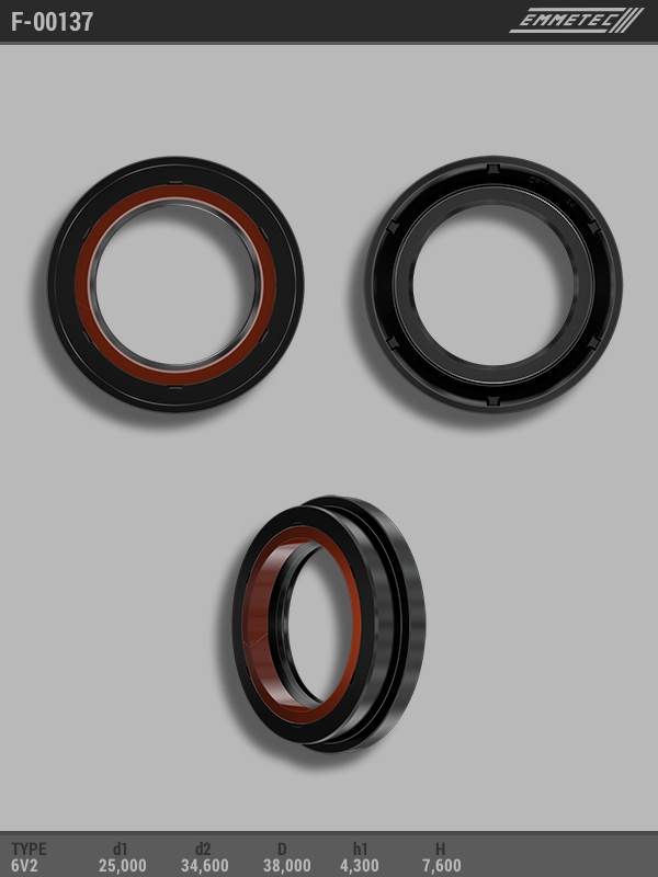 

Сальник рулевой рейки EMMETEC 25x34.6/38x4.3/7.6 (6V2) F-00137, F-00137, F00137