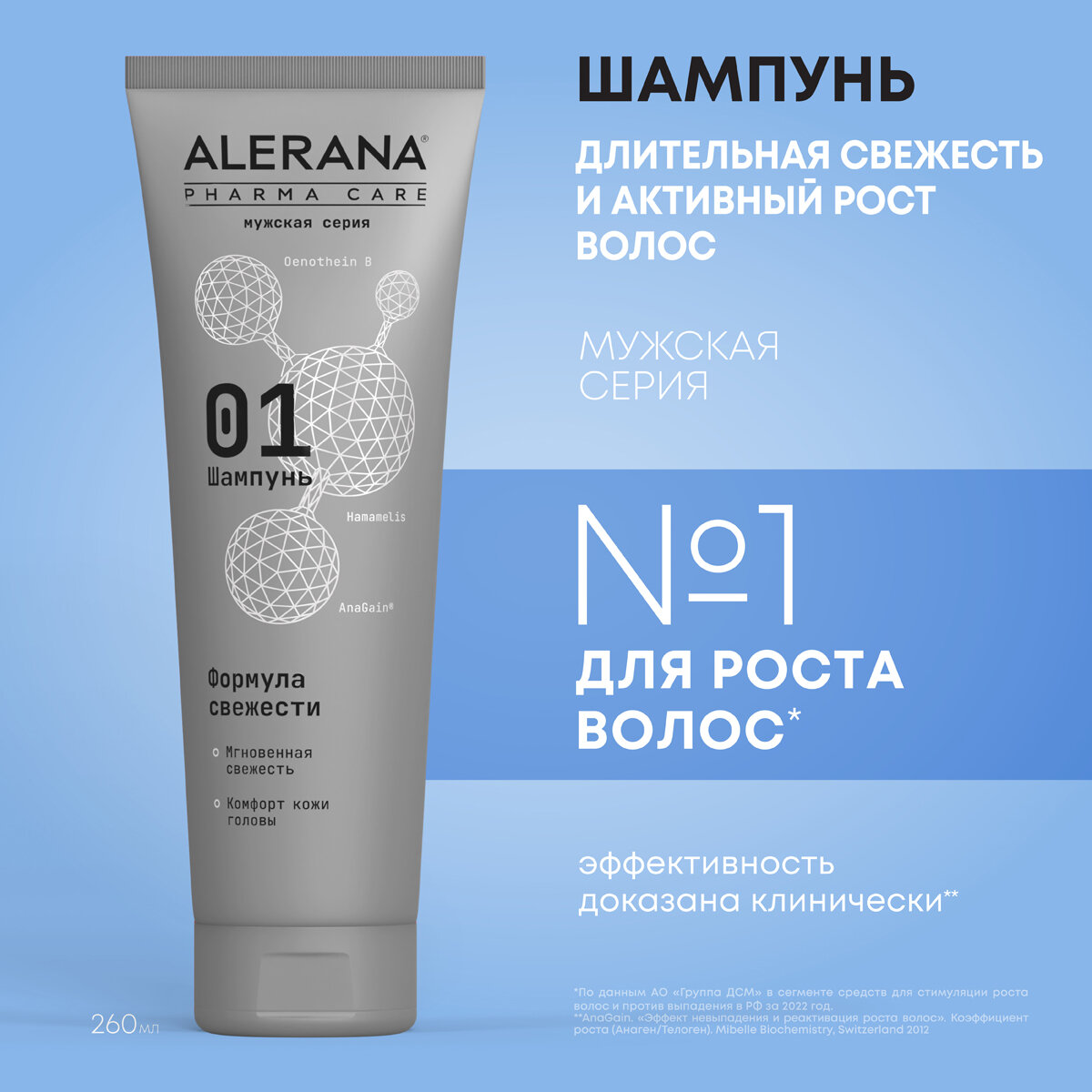 Шампунь для мужчин ALERANA PHARMA CARE Формула свежести 260 мл 1170₽