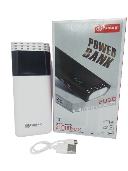 фото Внешний аккумулятор power bank fantesi f34 20000 mah с фонариком, белый nobrand