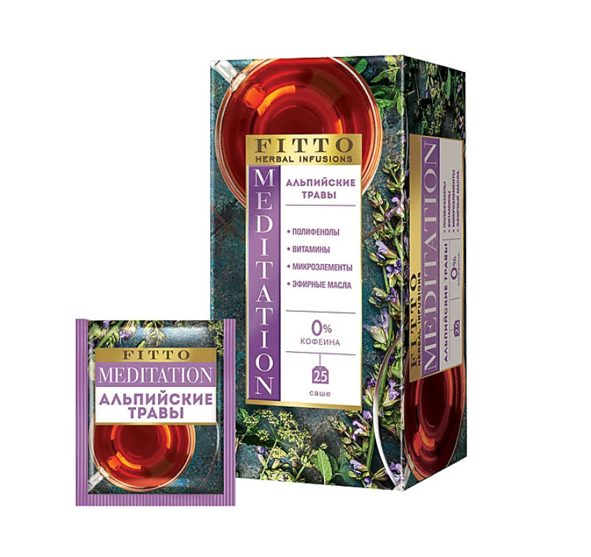 Чай Fitto травяной Meditation Альпийские травы, 2 шт по 25 пакетиков
