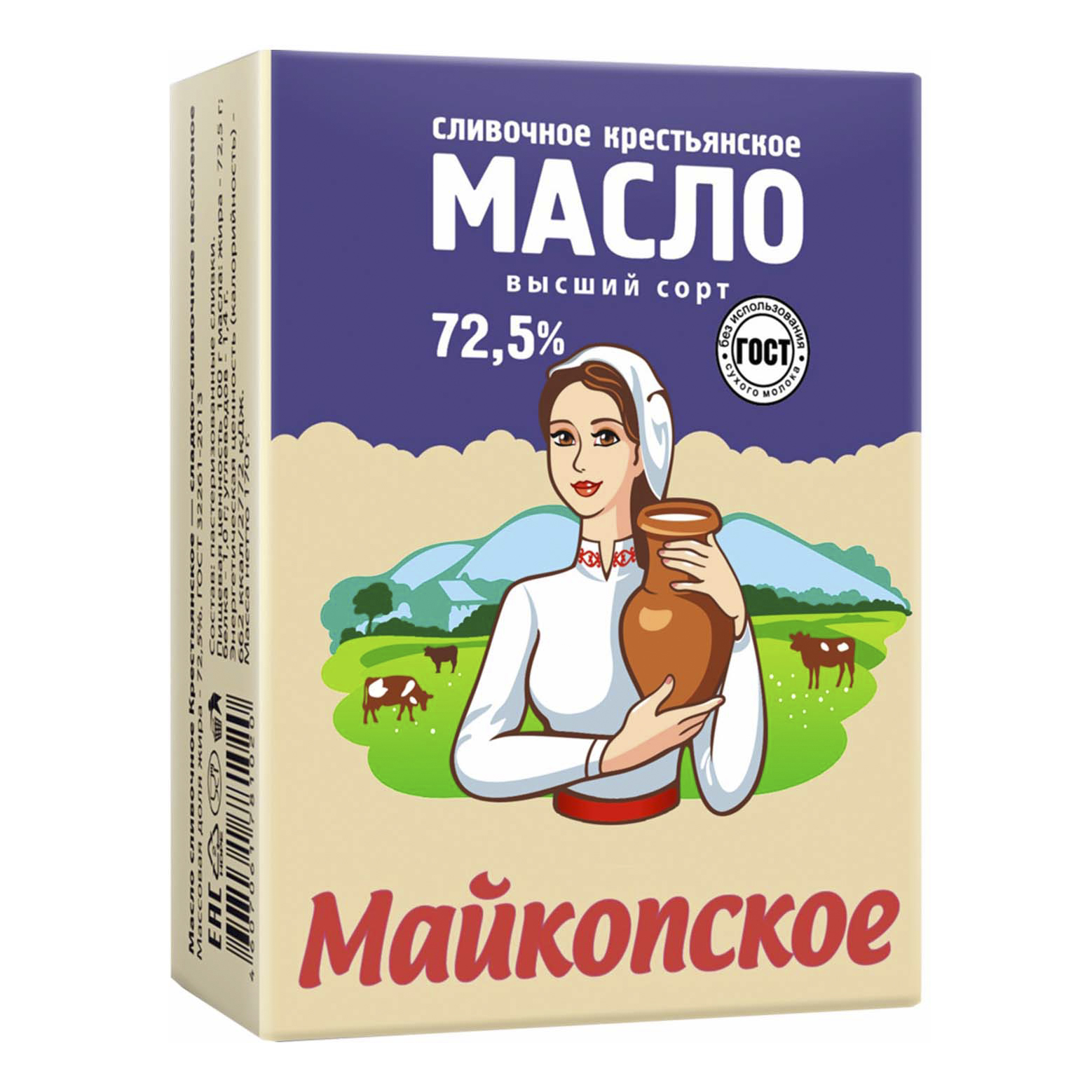 фото Сливочное масло майкопская молочная продукция крестьянское сладко-сливочное 72,5% 170 г