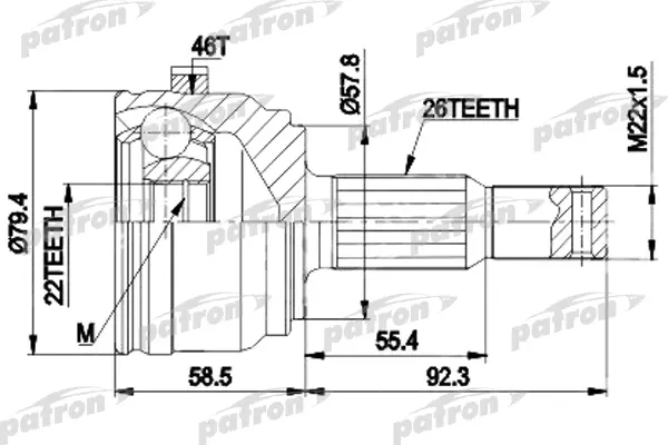 ШРУС наружн к-кт [A:26, B:22, D:79.4 ABS:46] CHRYSLER: NEON 00-01 PATRON PCV9117A