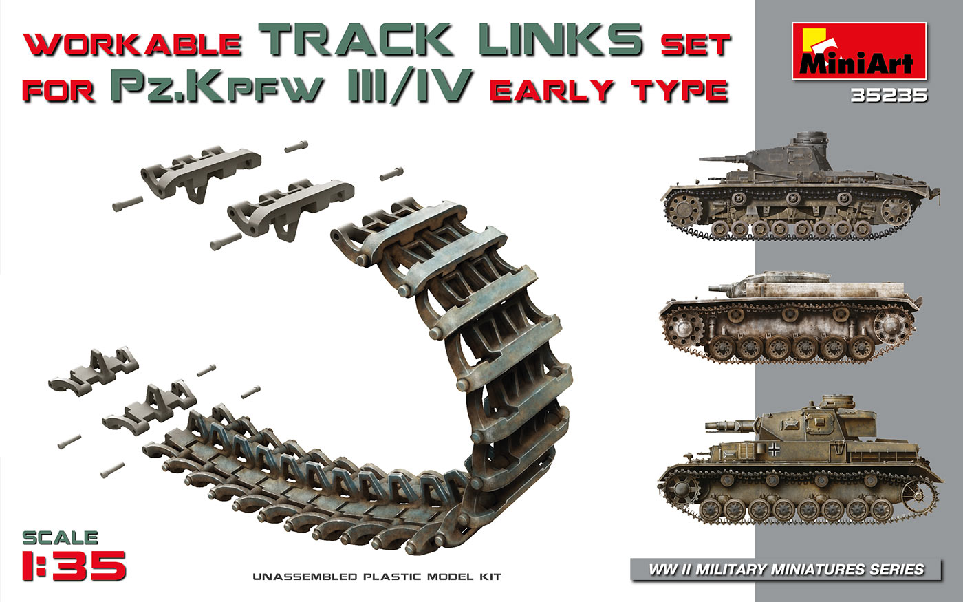 фото Сборная модель miniart 1/35 набор рабочих траков для pz.iii/iv 35235