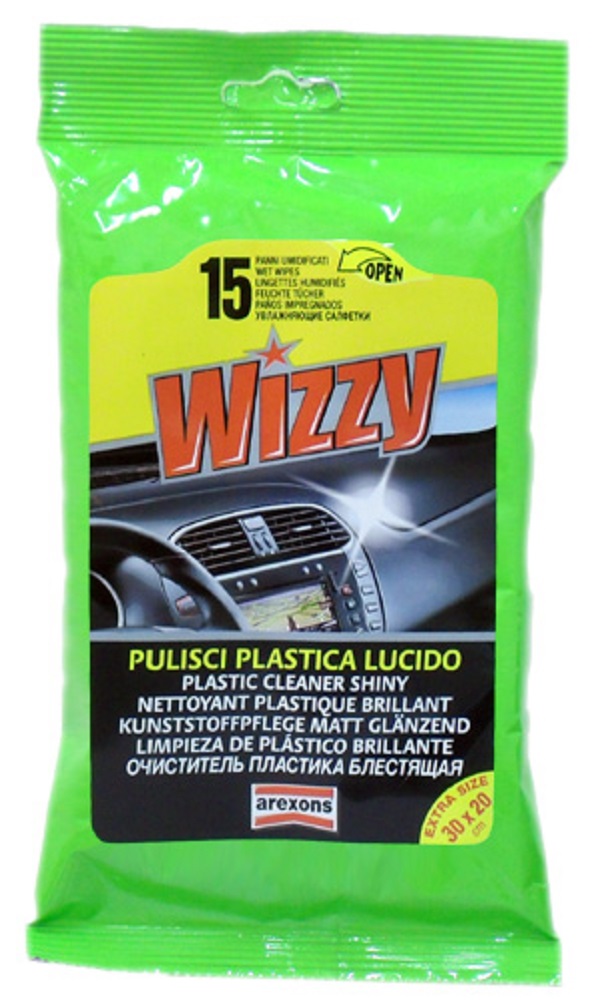 1934 - Салфетки WIZZY Plastic Cleaner Shiny для пластика (глянец). 15 шт.