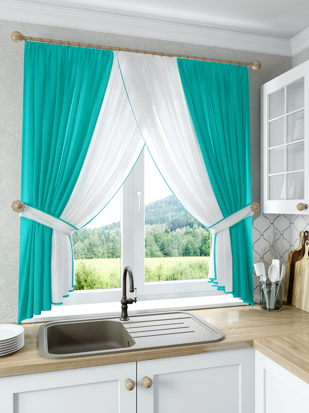 Штора классическая Nivasan HK.SL-13 400x180 см бирюзовая