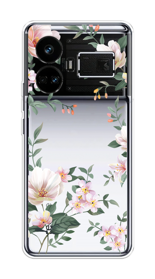 

Чехол на Realme GT5 "Beautiful white flowers", Бежевый;зеленый, 2515050-1