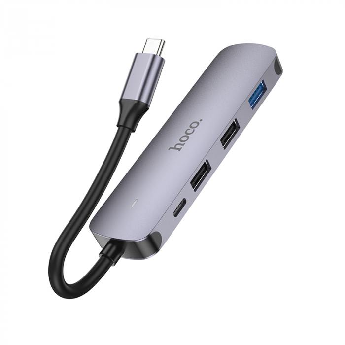 

Переходник HOCO HB27 Type-C адаптер (HDMI+USB3.0+USB2.0+PD), серый