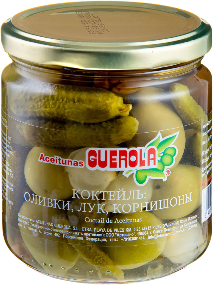 

Коктейль овощной Aceitunas Guerola Оливки лук и корнишоны 340г