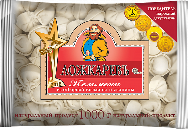 

Пельмени Ложкаревъ из отборной говядины и свинины замороженные