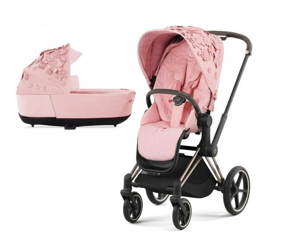 фото Коляска 2в1 cybex priam iv simply flowers pink шасси rosegold