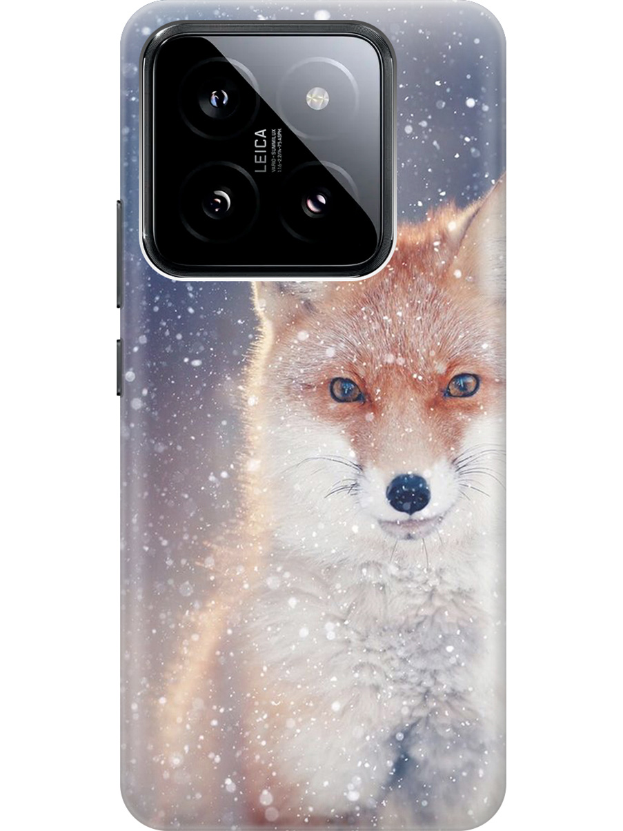 

Силиконовый чехол на Xiaomi 14 Pro с рисунком "Лисица в снегопад", Белый;оранжевый;синий, 20012089
