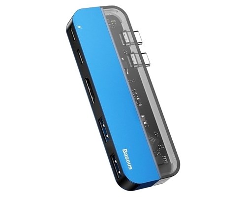 Кабели для компьютера USB-хаб Baseus Transparent Series Dual Type-C CAHUB-TS03 Blue