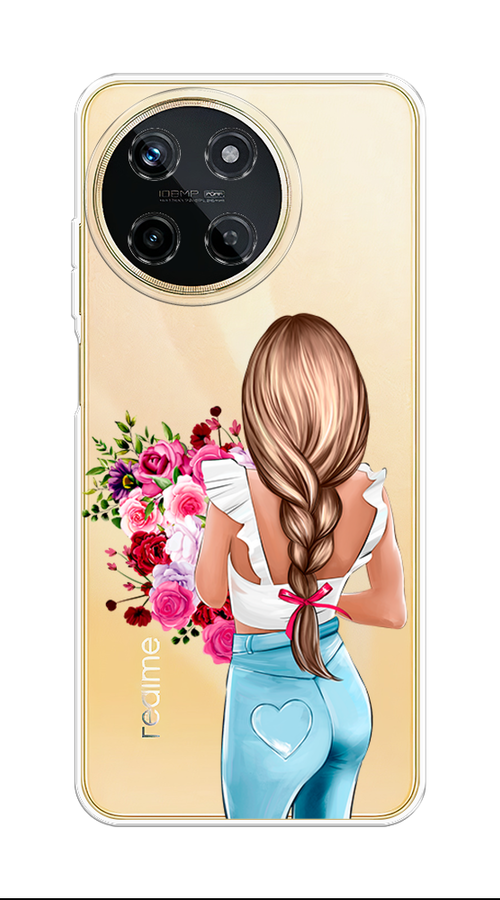 

Чехол на Realme 11 4G "Девушка с цветами", Коричневый;розовый;бирюзовый, 2515150-1