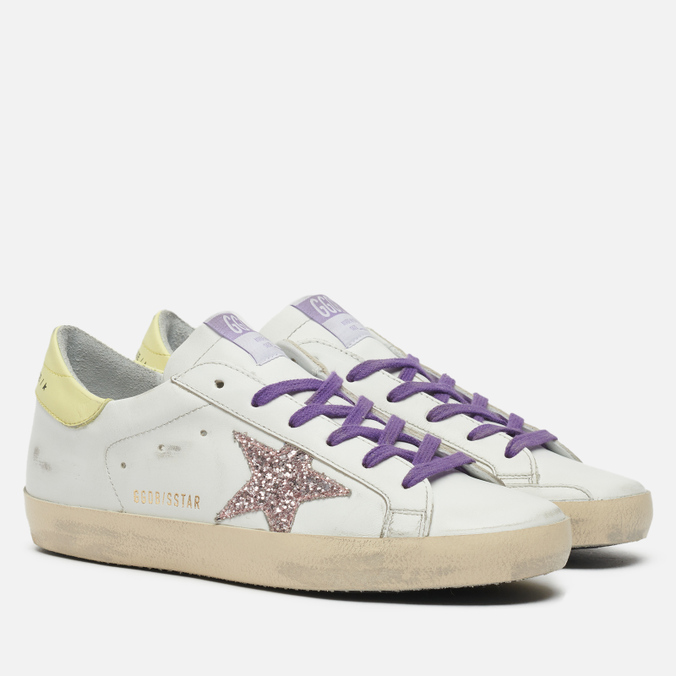 фото Кеды женские golden goose super-star leather/glitter star белые 40 eu