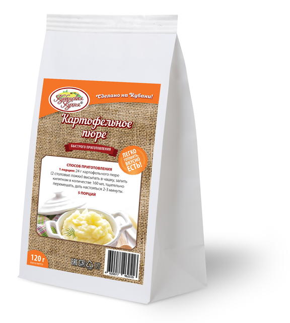 

Картофельное пюре "Кубанская кухня" цв.пл. 120г./32 шт., пюре 120