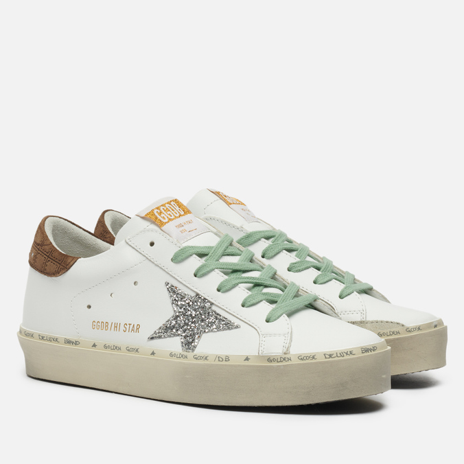 фото Кеды женские golden goose hi star leather/glitter star check print белые 39 eu