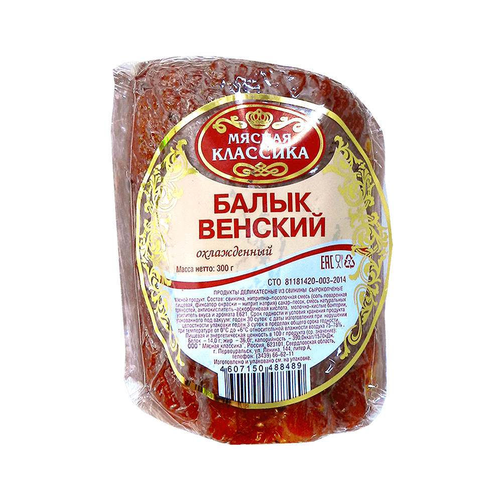 

Балык Мясная классика Венский свиной сырокопченый 300г