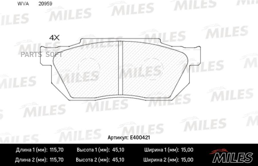 Колодки Тормозные Ноndа Сiviс/Сrх/Рrеludе 83-95 Передние Б/Датчика MILES e400421