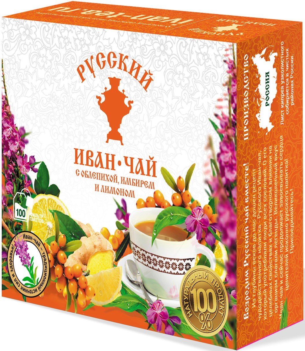 

Русский Иван-чай с облепихой, имбирём и лимоном, 100 пакетиков, Иван чай
