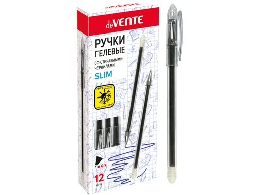 

Ручка гелевая, стираемая deVENTE Пиши-стирай Slim d=0,7 мм, полупрозрачный черный корп