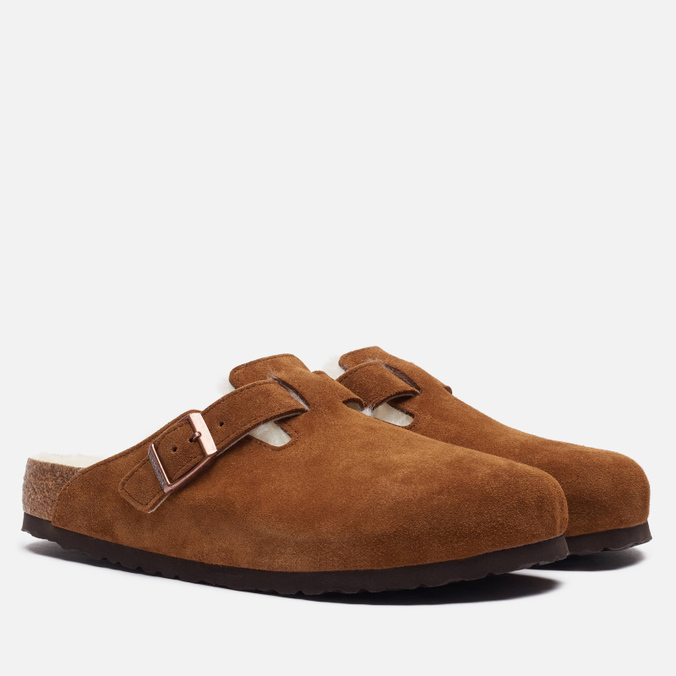 фото Шлепанцы женские birkenstock boston suede shearling коричневые 40 eu