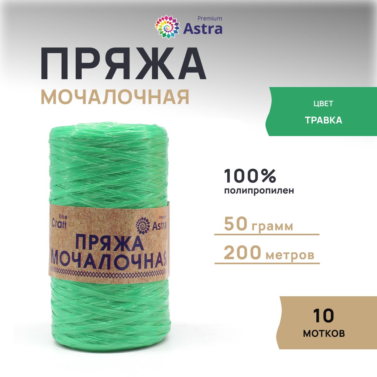 

Пряжа для вязания Astra Premium Мочалочная 50г 200м (полипропилен) (травка), 10 мотков, Зеленый, 560687