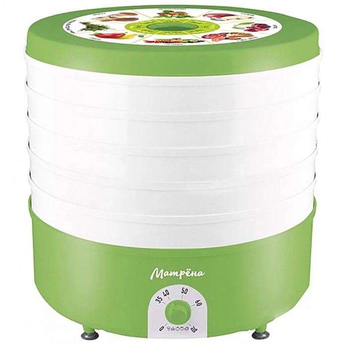 Сушилка для овощей и фруктов МАТРеНА МА-019, 520 Вт, 5 ярусов, бело-зеленая