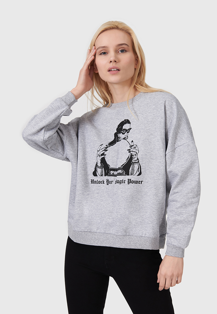 

Свитшот женский Modis M202W007201ADKF68 серый 40-42, M202W00720