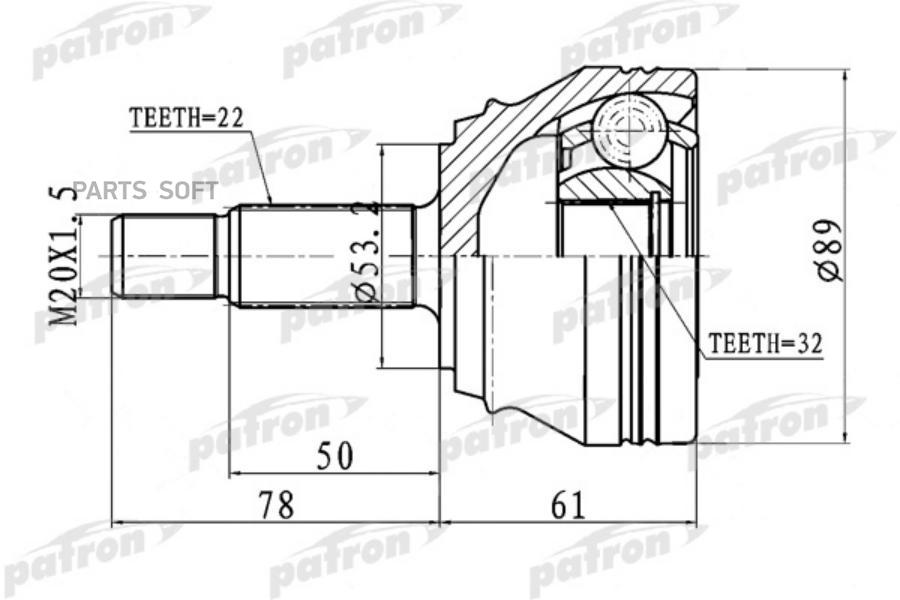 

ШРУС наружный 22X53.2X32 CHERY AMULET (A15) 06- PATRON PCV1716