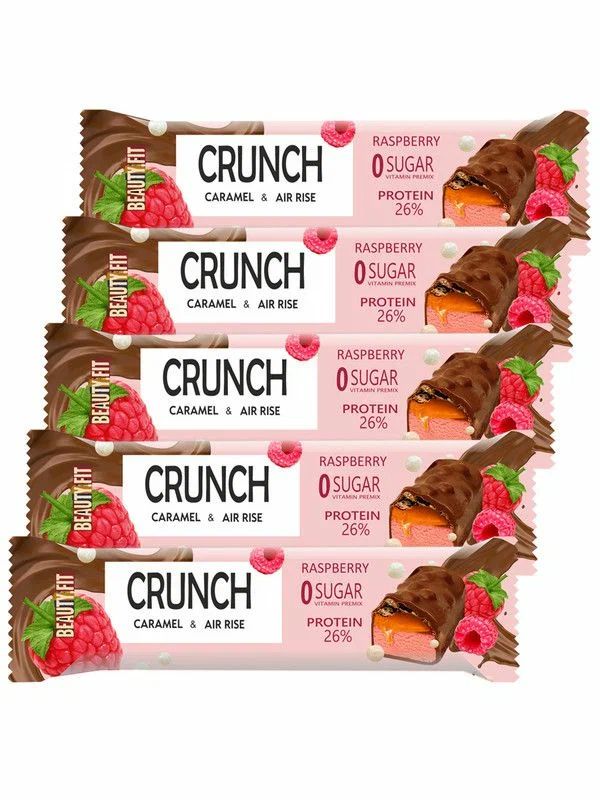 фото Beauty.fit beauty.fit, протеиновый батончик crunch caramel & air rise, 20х40г (малина)