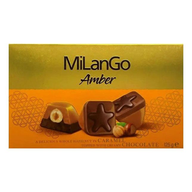 Конфеты шоколадные Solen MiLanGo Amber с фундуком и карамельной нугой 125 г
