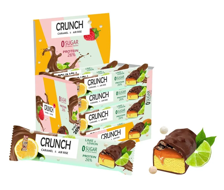 фото Beauty.fit beauty.fit, протеиновый батончик crunch caramel & air rise, 5х40г (лимон-лайм)