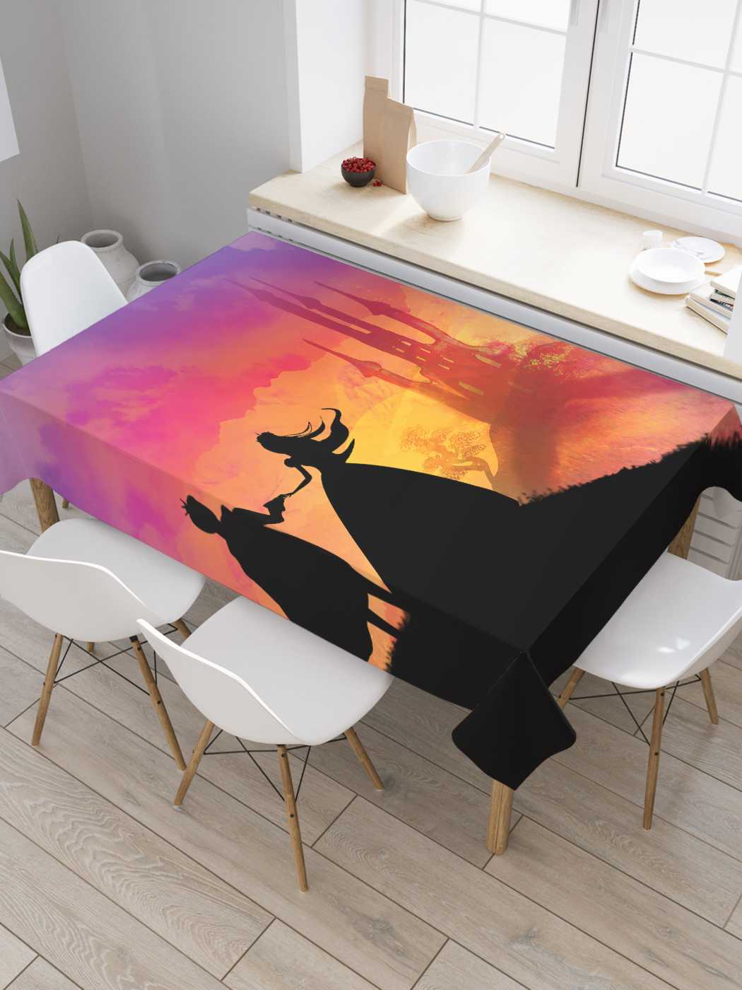 

Скатерть прямоугольная JoyArty "Замок на закате" из оксфорда, 120x145 см, Фиолетовый, Замок на закате