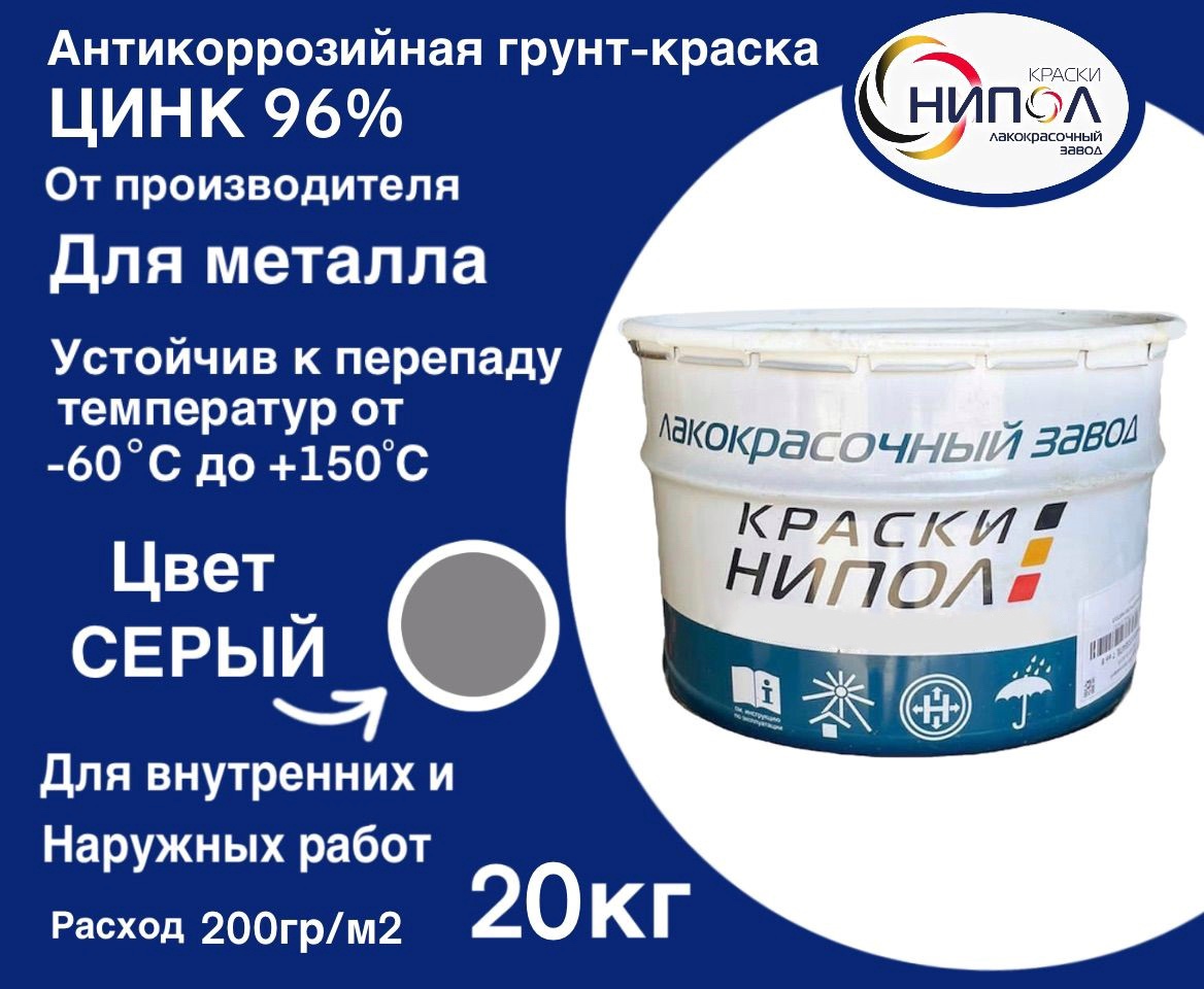 Грунт-эмаль цинковая НИПОЛ 20кг серая нилпа тест для измерения уровня фосфатов в воде