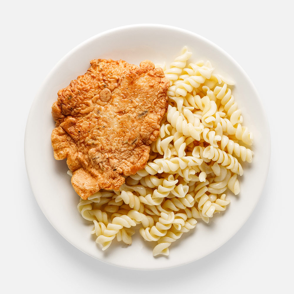 

Куриный шницель Домашний очаг, в яйце, с макаронами, 250 г