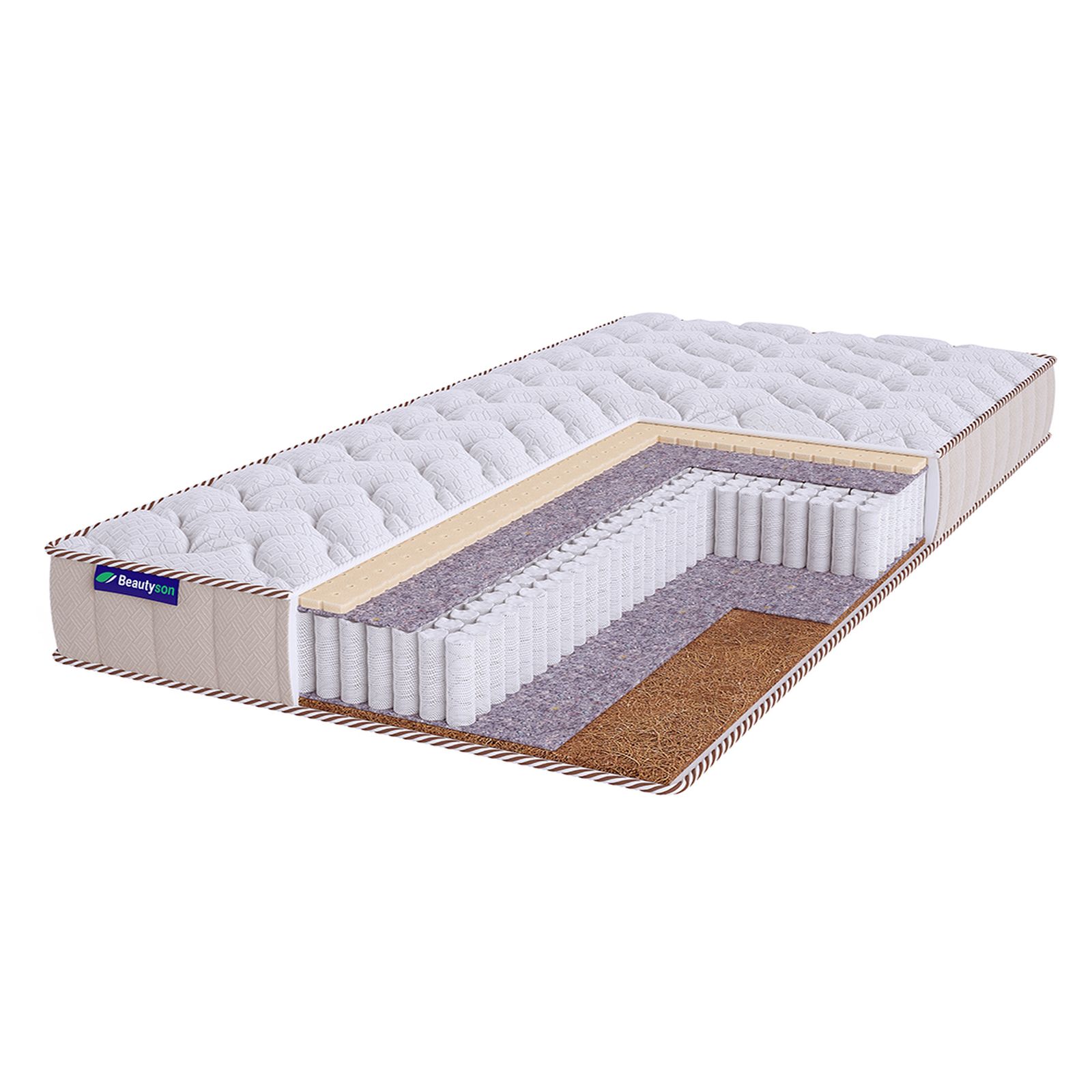 

Матрас BeautySon Roll Spring Latex Cocos S1200 Lux бесклеевой 130x185x16, Белый;бежевый, Roll Spring Latex Cocos S1200 Lux