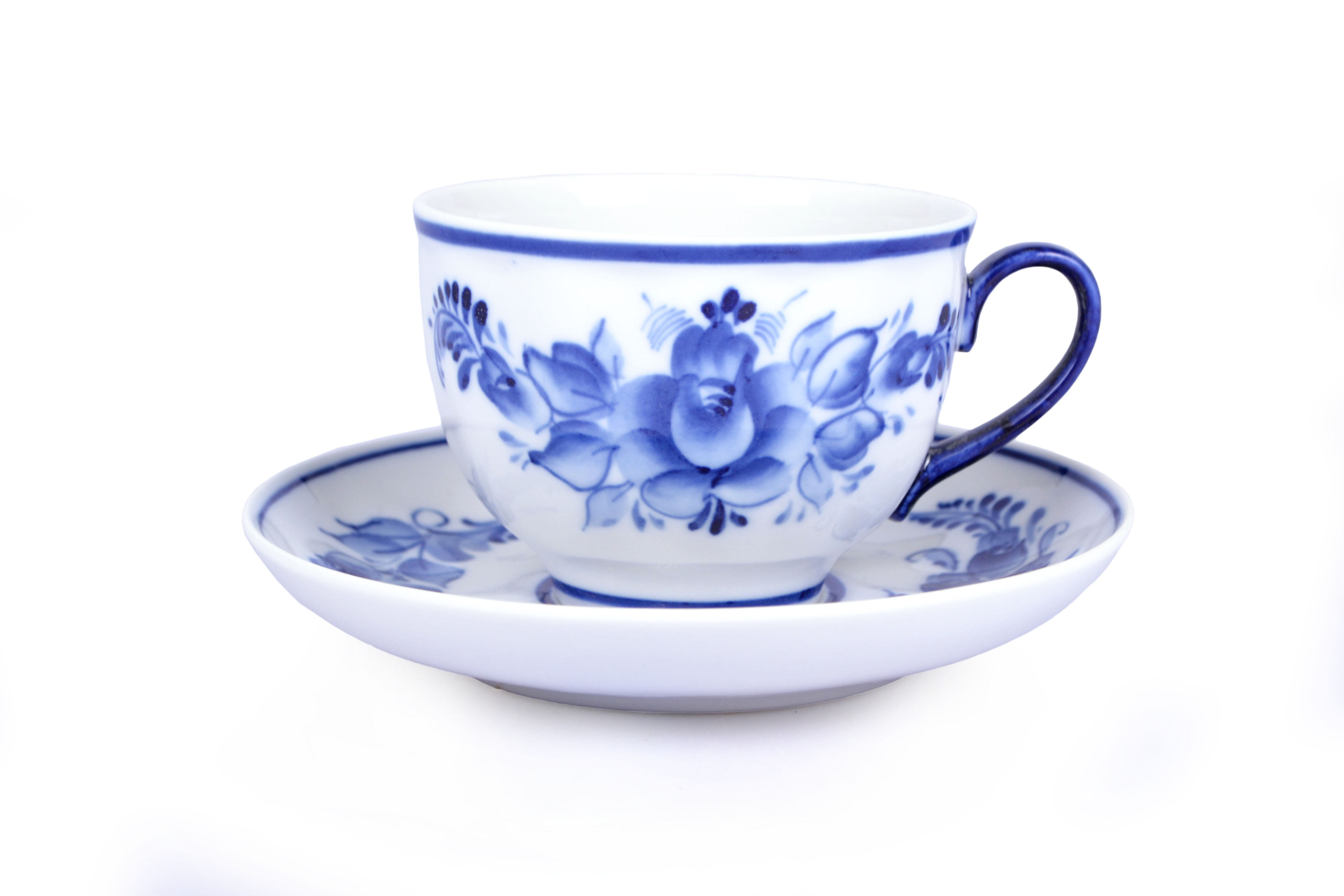 фото Чашка чайная с блюдцем 275 мл гранатовый цветы гжельская мануфактура