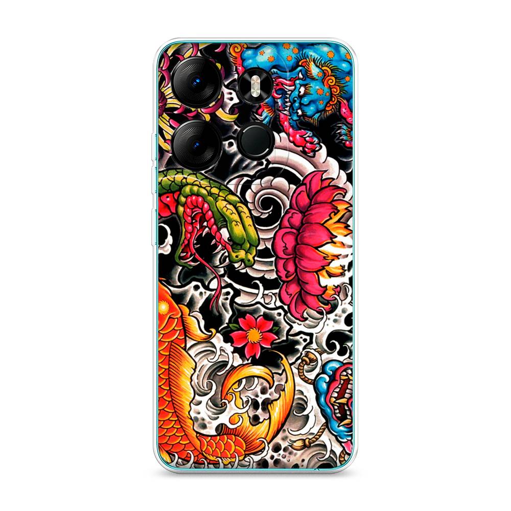 

Чехол на Tecno Pop 7 Pro Японское искусство, Красный;оранжевый;голубой, 303450-4