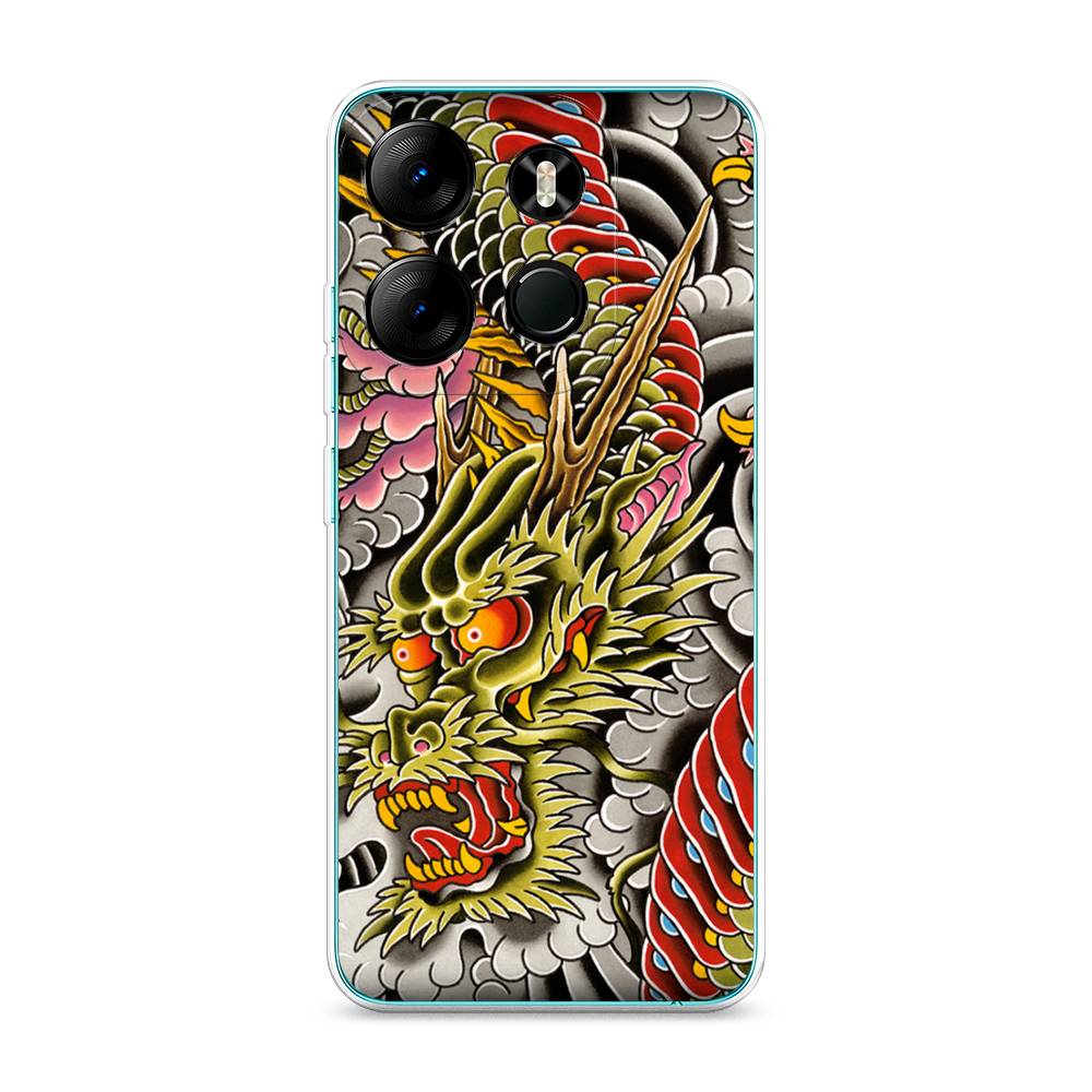 

Чехол на Tecno Pop 7 Pro "Японский дракон", Желтый;розовый;красный, 303450-4
