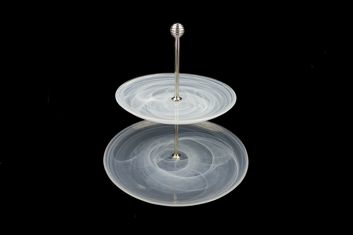 

Фруктовница двухярусная стекло Аксам Опал белый 21/28см 19352-19668/1