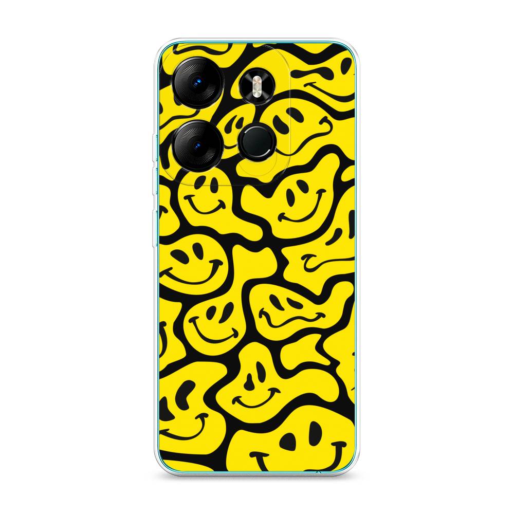 

Чехол на Tecno Pop 7 Pro "Расплывчатые смайлики желтые", Черный;желтый, 303450-6