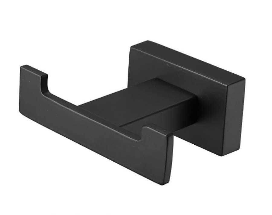 фото Крючок двойной для полотенец belz b90305-2, настенный металлический, черный матовый