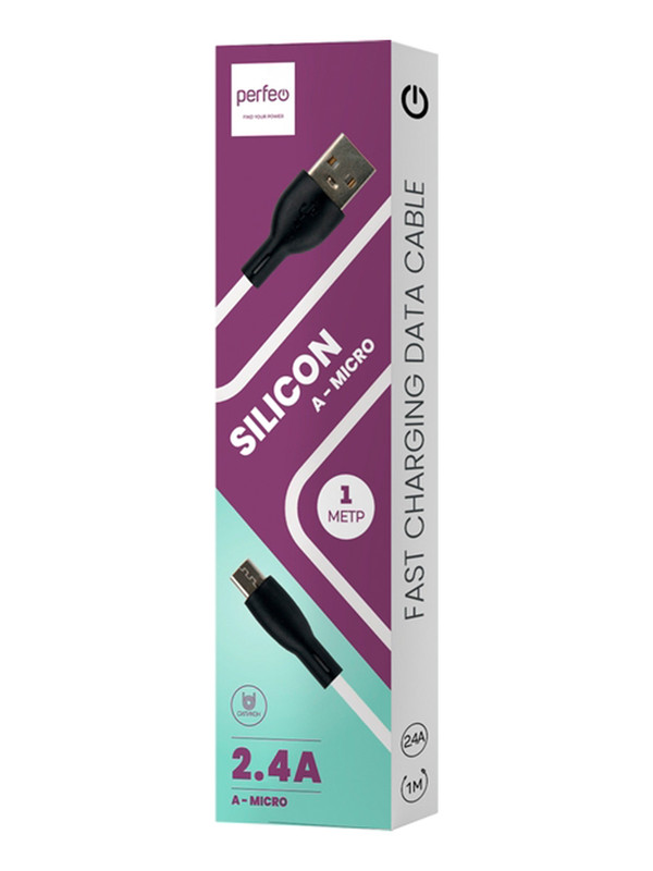 Кабель Perfeo SILICON USB A вилка - Micro USB вилка, белый, силикон, 1 м. (U4026)