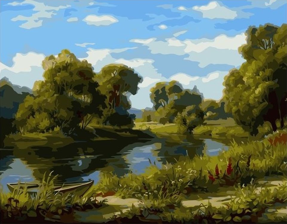 

Картина по номерам Paintboy (Premium) Лодка у реки, Лодка у реки