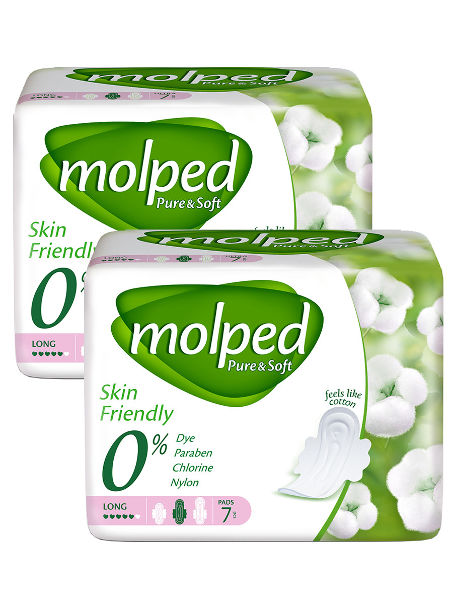 Гигиенические прокладки Molped Pure & Soft Long 2 упаковки по 7 шт женские гигиенические ультрамягкие прокладки la miso soft