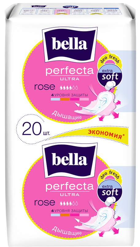 

Гигиенические прокладки супертонкие Bella Perfecta Ultra Rose Deo 10 + 10 штук, Розовый