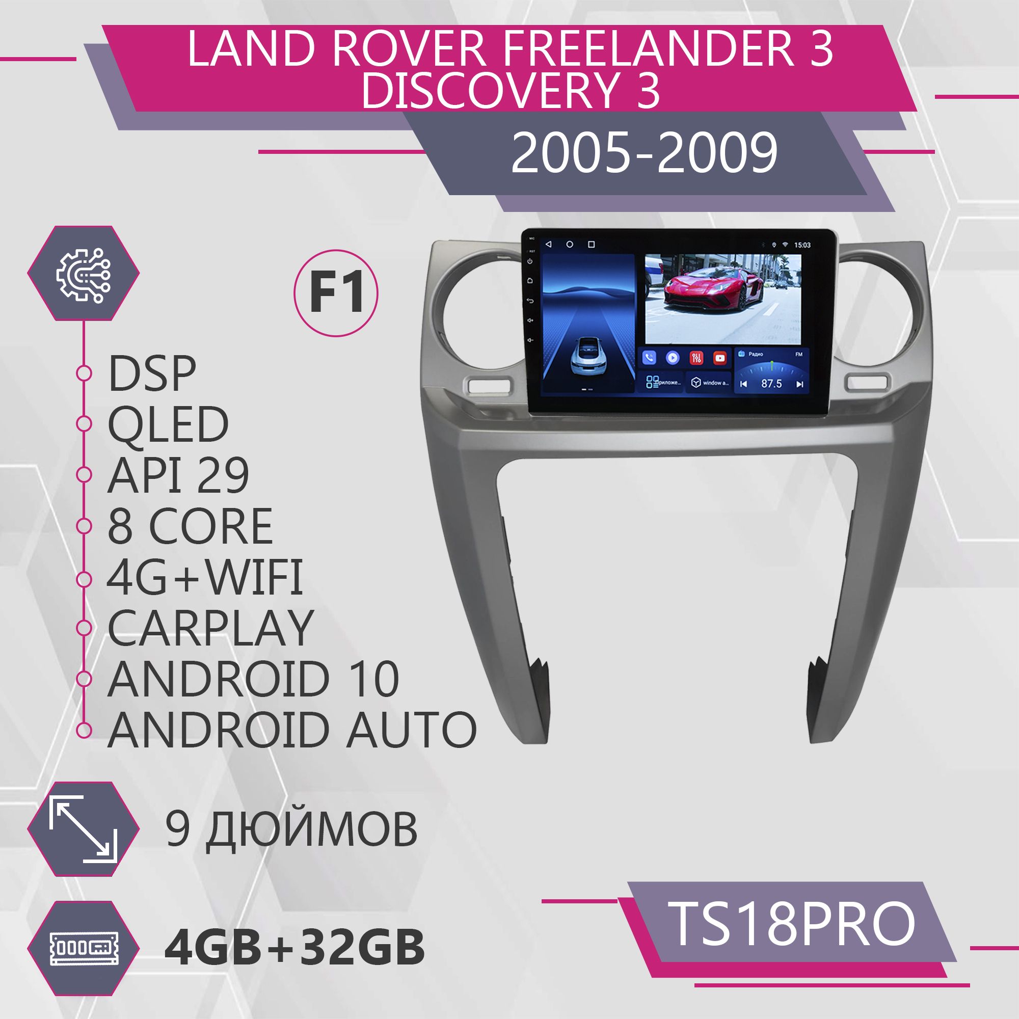 Магнитола Точка Звука TS18Pro для Land Rover Freelander Discovery Комплект F1 432GB 1999900₽